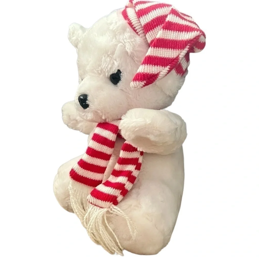 Vintage Liberty Bell Christmas White Teddy Bear Plush Stuffed Toy Hat Scarf 12”